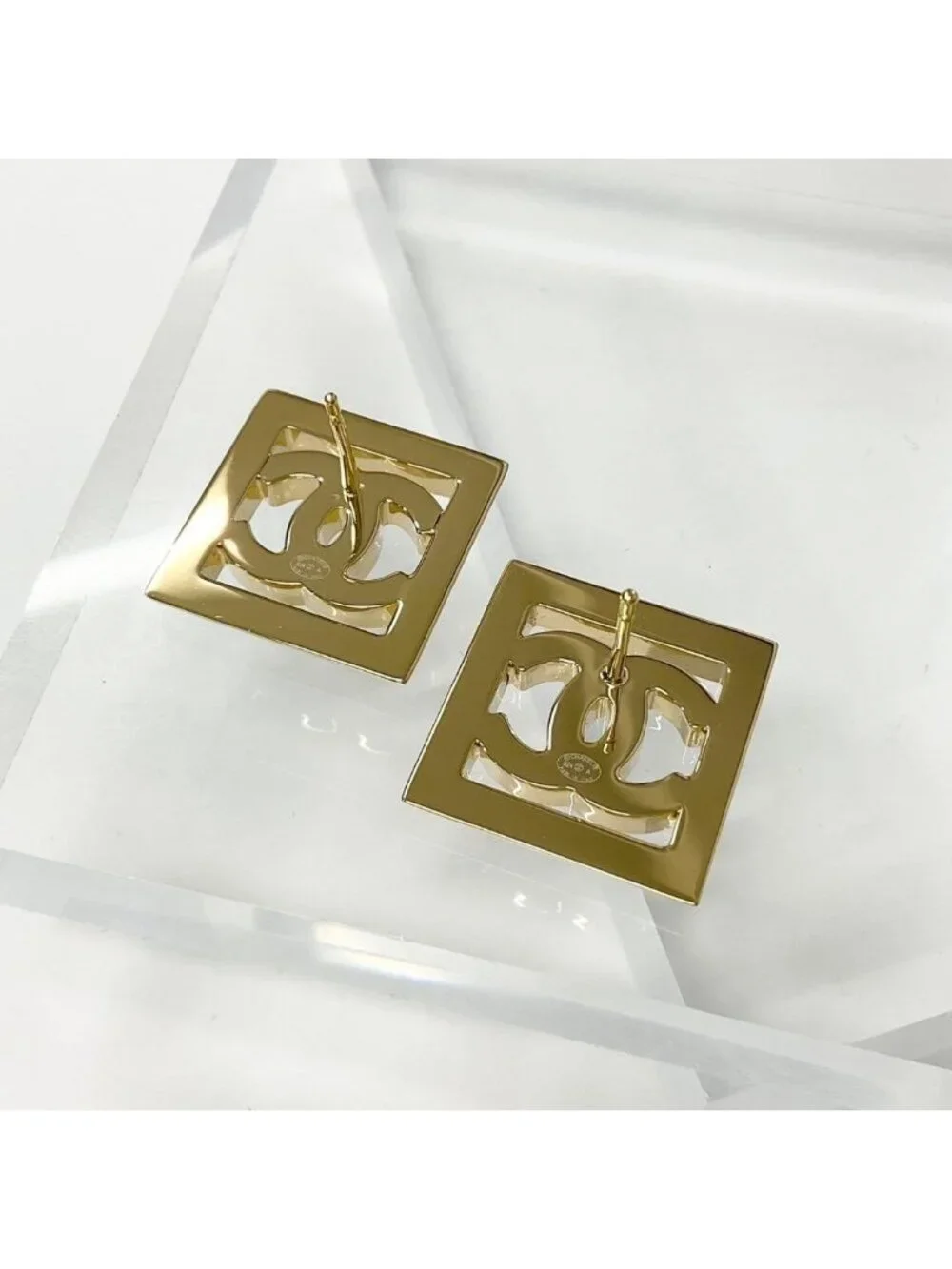 Chanel CC Logo Square Earrings Gold